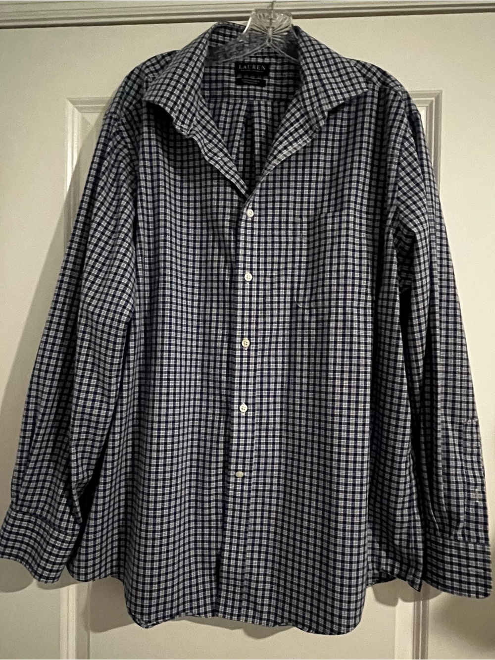 Lauren Ralph Lauren Navy and White Checked Dress Shirt XL 17.5 34/35